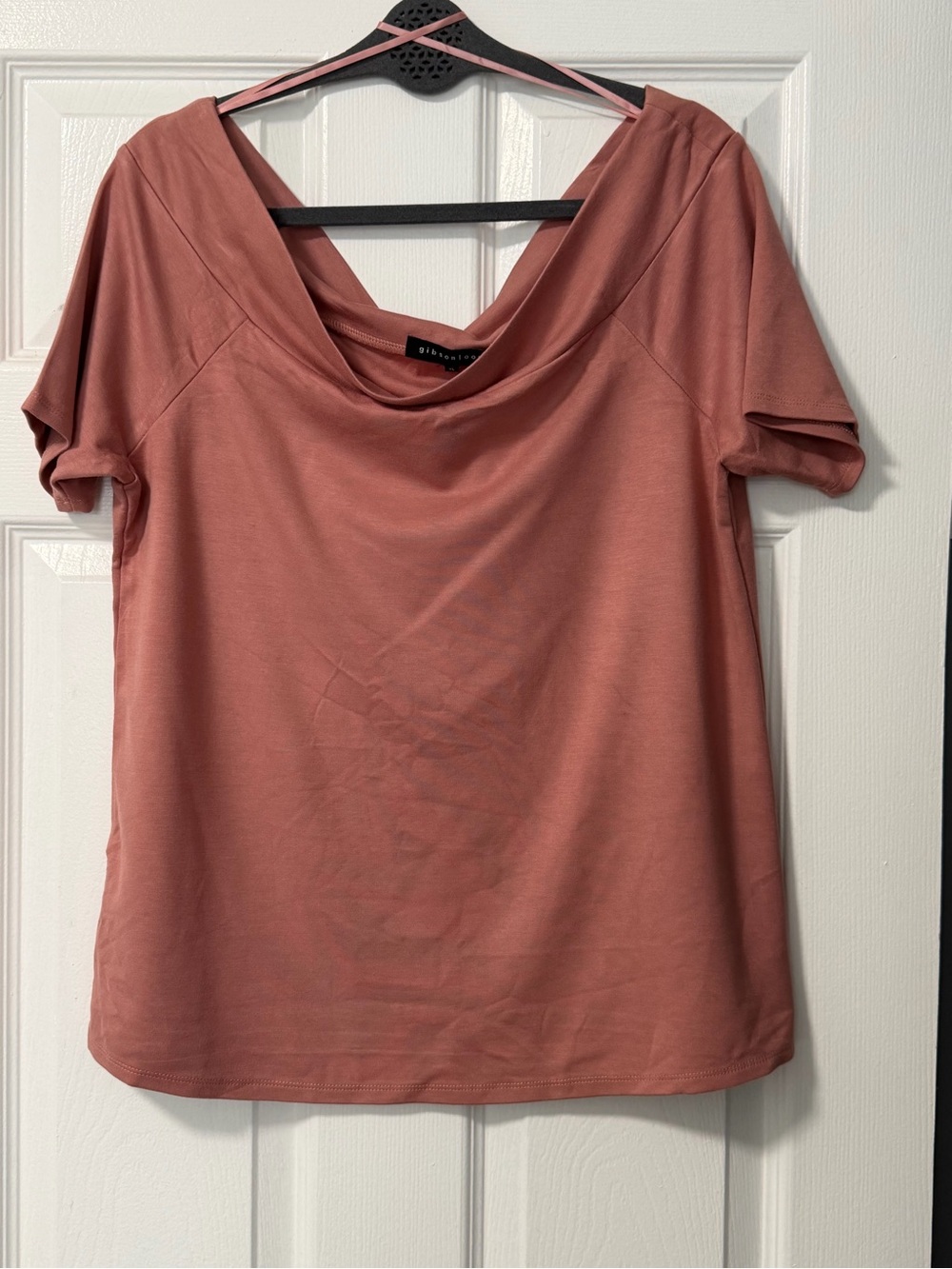 NWT Gibsonlook XL Dusty Rose Off Shoulder Short Sleeve Knit Top Stretch